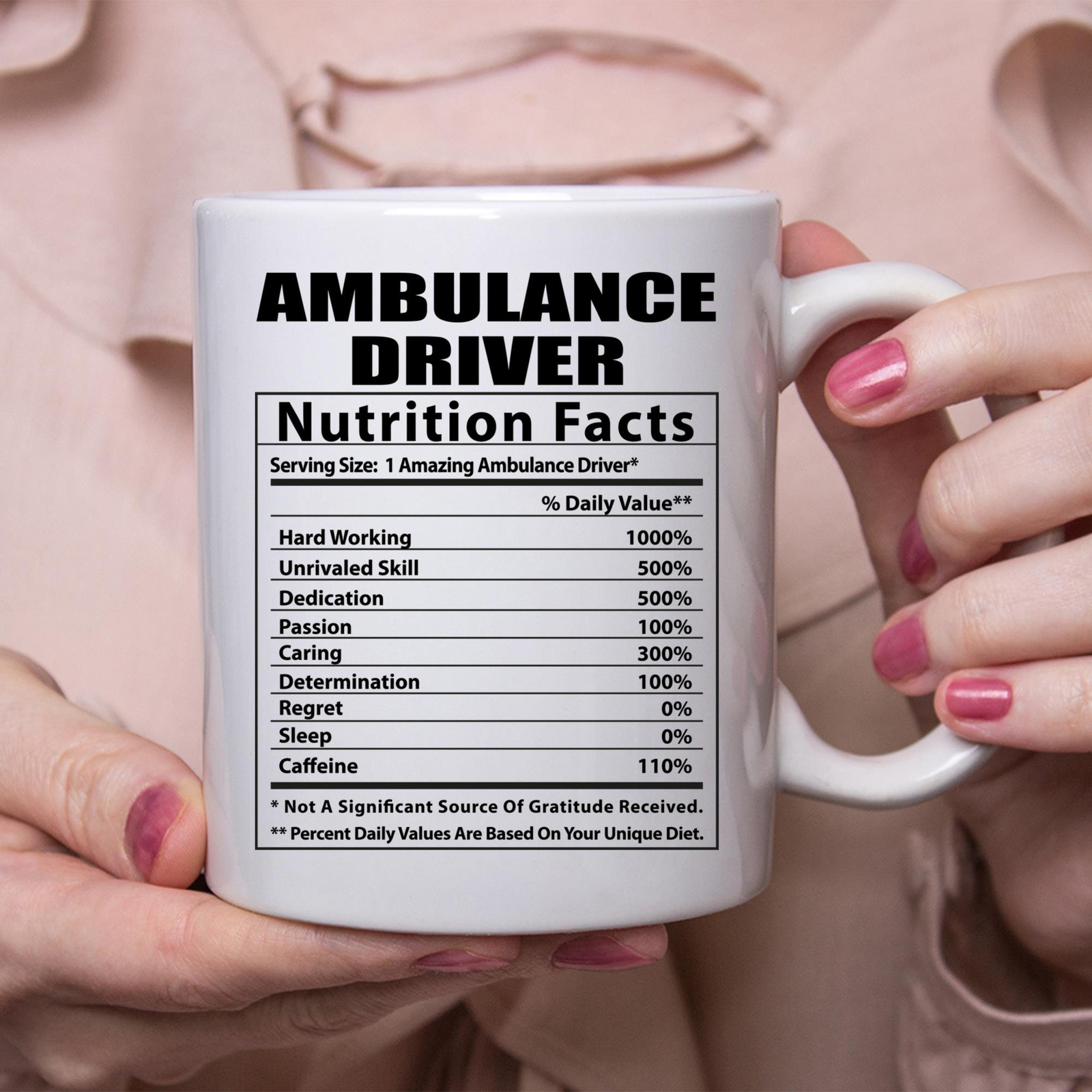 Funny Ambulance Driver Nutritional Facts White Coffee Mug Ideal Gift for Medical Professionals