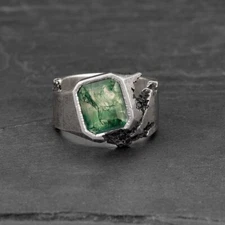 Green Moss Agate Vintage Ring 925 Sterling Silver Handmade Gemstone Jewelry
