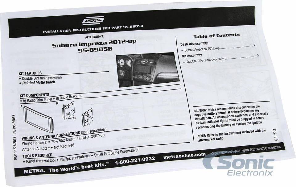 Metra 95-8905B Double DIN Dash Install Kit For Select 2012-15 Subaru Impreza - Image 4 of 4