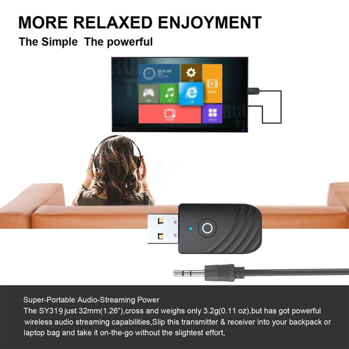 USB Bluetooth 5.0 Nadajnik audio Odbiornik Adapter do TV PC Samochód AUX F5K6 UK - Zdjęcie 7 z 12