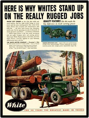 1950 White Trucks New Metal Sign: Logging Truck - White Super Power Truck Model