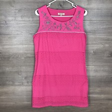 Sweet Miss Women's Medium Sleeveless Shift Dress Pink Eyelet Embroidery Linen