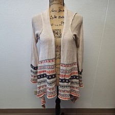 Elan Open Front Embroidery Cardigan Sweater Long Sleeve Cream Women's Size M