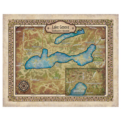 Lake Geneva Southeastern Wisconsin Map Art Print Poster Vintage Wall Home Decor
