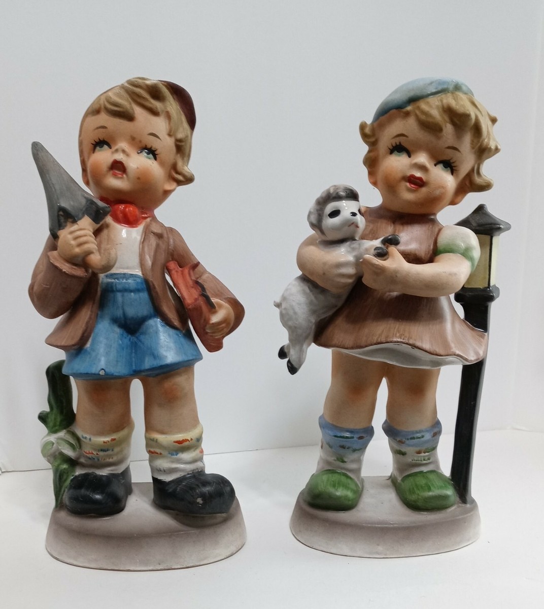 Vintage 1960s Porcelain Bisque School Boy & Girl Figurines Pair 8 
