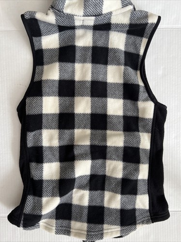 Chaps Fleece Full Zip Vest Women's Black White Check Sz S - Picture 3 of 5