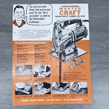 Vtg Master Craft Sabre Jig Saw Brochure Heavy Duty Tool Specifications Details