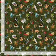 Fishing Flies cotton quilt fabric Timeless Treasures BTY Fish Bait Tackle