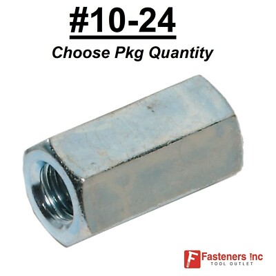 #10-24 (3/16'') Hex Threaded Rod Coupling Nut Female Thread Zinc 5/16''W 3/4''L
