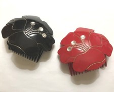 Vintage Hair Side Comb Large Tropical Flower Crystal Decoration Made in France