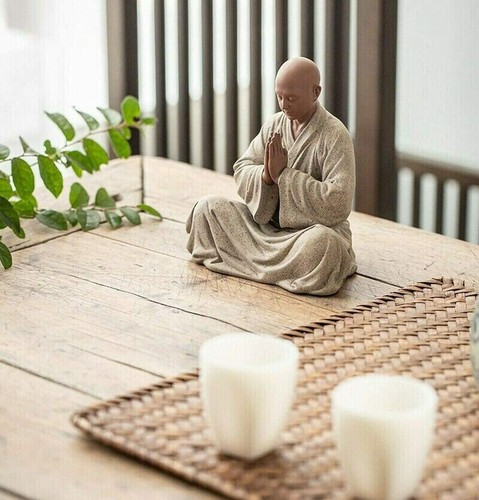 Statua monaco scultura ceramica Cina Buddha buddismo zen figura decorazione - Foto 5 di 8