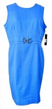 Size 16 Textured Lake Blue Sleeveless Tahari Shift Pencil Dress