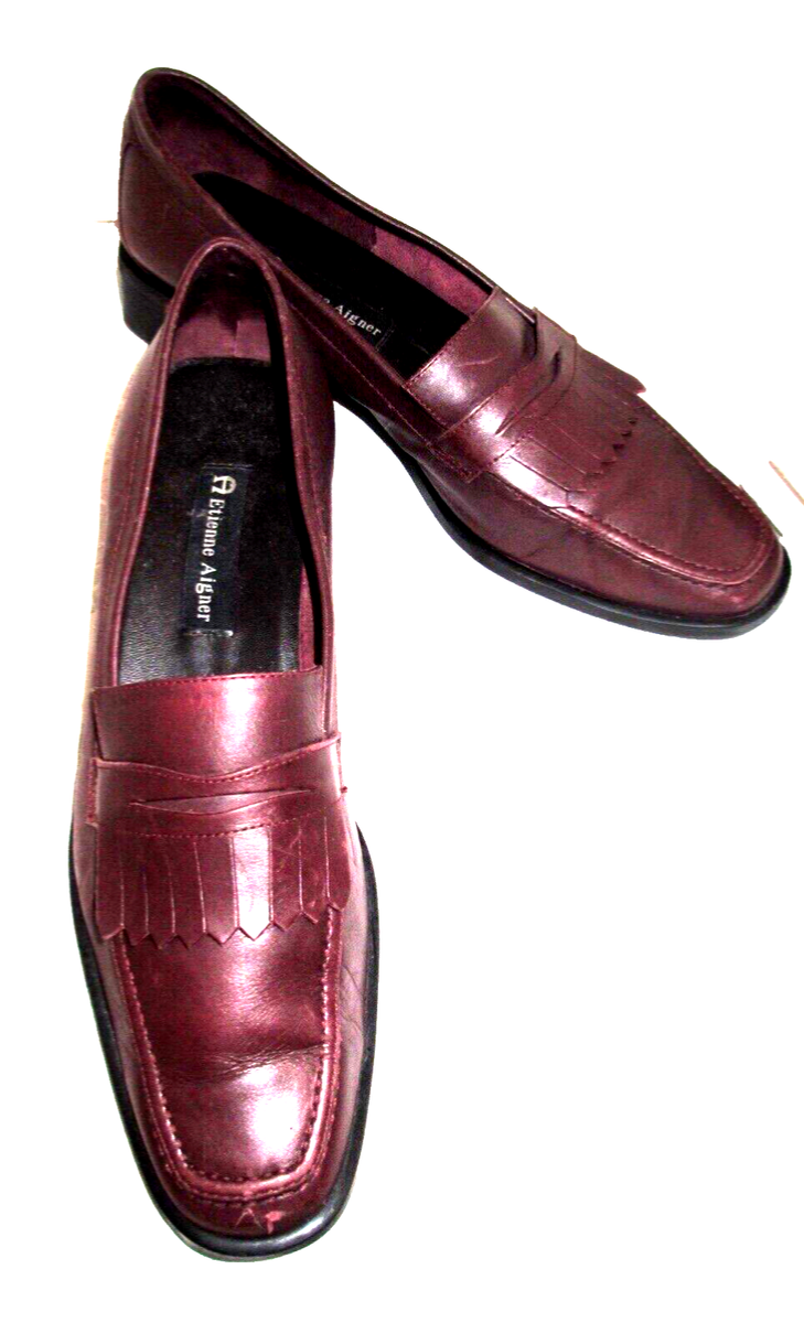 VTG. E. AIGNER BURGUNDY-BROWN LEATHER Loafers MULES KILTIE  display picture 3