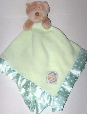 Blankets & Beyond Tan Bear Green Fleece Satin Trim Lovey Baby Security Blanket