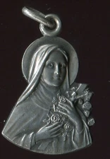 Antique French St Therese of the Little Flower Lisieux CHARM MEDAL PENDANT signe