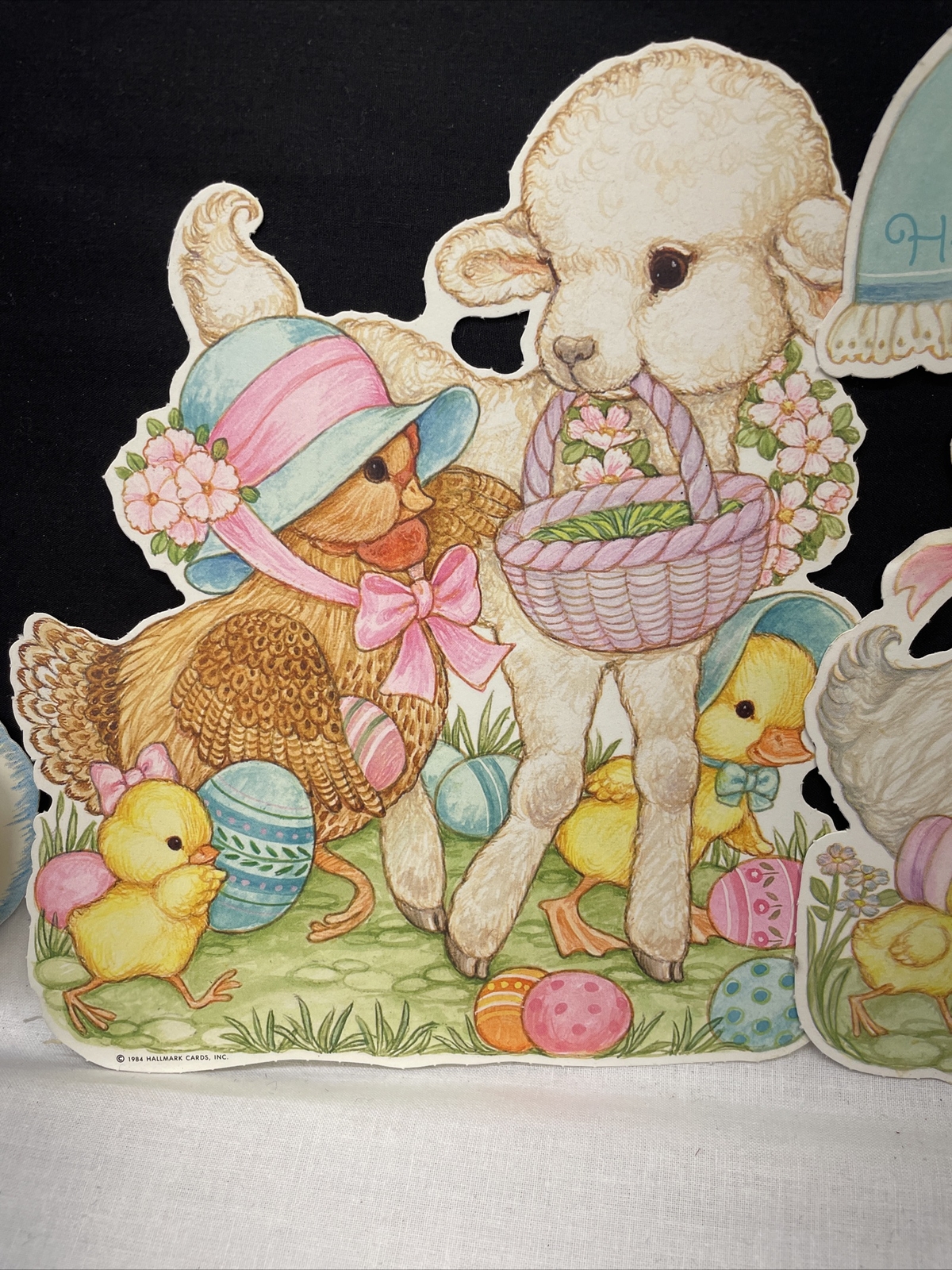 Vintage Easter Paper Decorations Lot Bristle Bunny Ducks