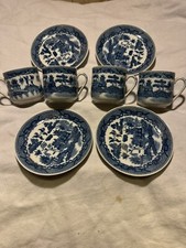 Vtg Asian Childs porcelain 8 Pc Tea Set blue Willow Satsuma Lithophane Geisha