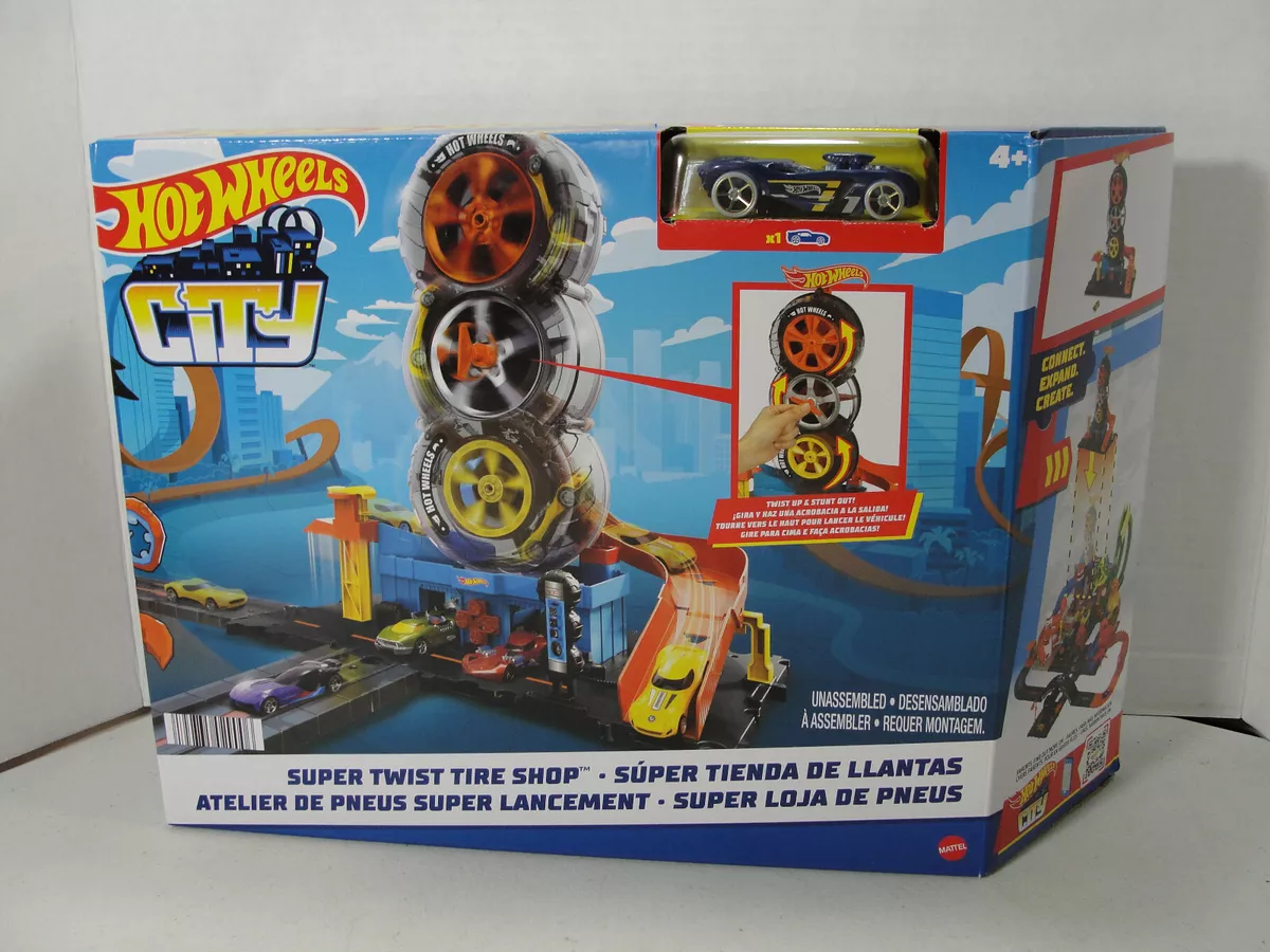  Hot Wheels City Super Twist Tire Shop Playset, Spin