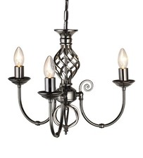 3 Arm Classic Barley Twist Chandelier Ceiling Light Brass, Silver, Black / Cream
