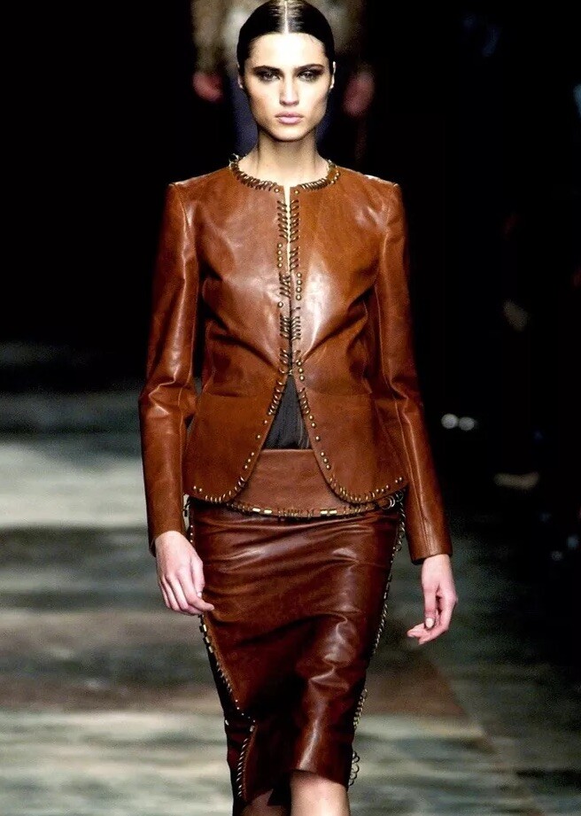 SS 2002 Tom Ford per Yves Saint Laurent Giacca in pelle safari impreziosita 40