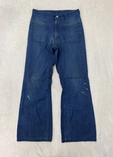 Vintage 60s Seafarer Sailor Jeans Mens 30x34 Navy Flared Bell Bottom Talon Zip