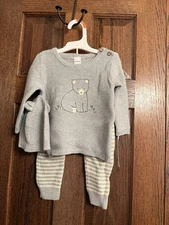 Just One You Carter's Gray Bear Cotton Sweater Outfit Set 9 Months 3pc
