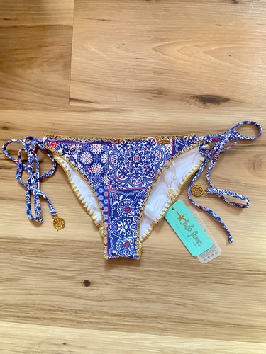 Luli Fama Miami Wavy Ruched Luxe Stitch Bikini Bottom - Americana Vibes ~ S NWT