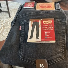 NWT LEVI  S 511 Slim Black Jeans FLEX STRETCH YOUTH 16 reg ADJUSTABLE WAIST New