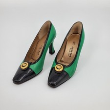 Vintage St. John Pump Heels Size 5.5 Green Black Leather Slip-On