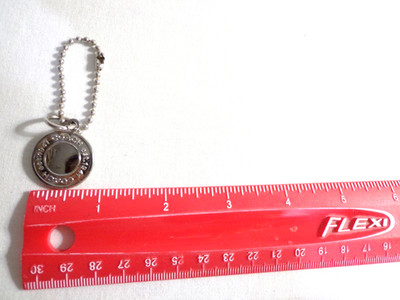 COACH BAG PURSE ROUND METAL TAG KEY FOB CHARM KEYCHAIN HANGTAG, 1'', SILVER