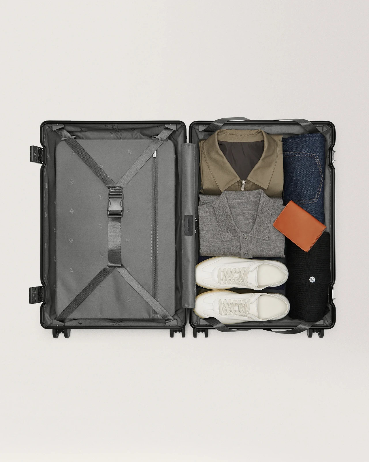 Carl Friedrik Check-In Black Hybrid Luggage Hard Shell Suitcase TSA Spinner