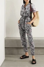 ISABEL MARANT Udena Jumpsuit Floral Print Short Sleeve Pockets Boho Sz 36