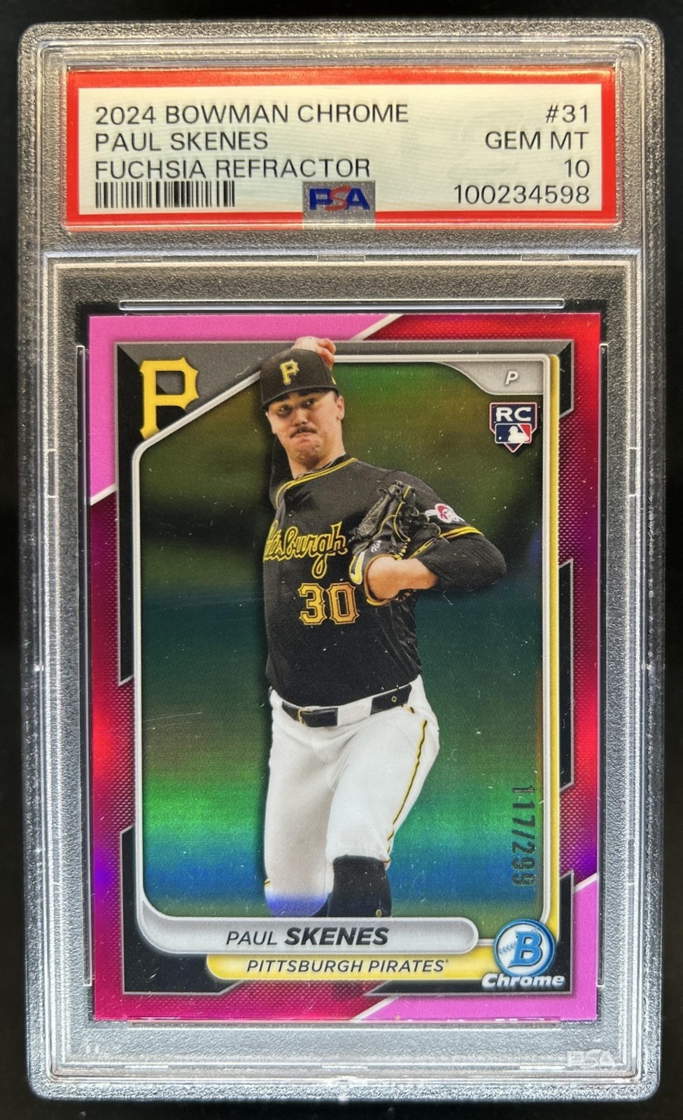 2024 Bowman Chrome Paul Skenes RC Fuchsia Refractor Rookie #/299 Pirates PSA 10
