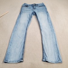 BKE Jake Jeans Mens 30x32 Blue Straight Leg Buckle Faded Light Wash Denim 