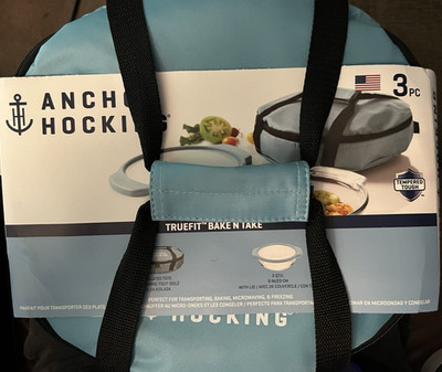 Anchor Hocking 3 pc. TrueFit Bake N Take 2qt. Glass Casserole Dish w/Tote