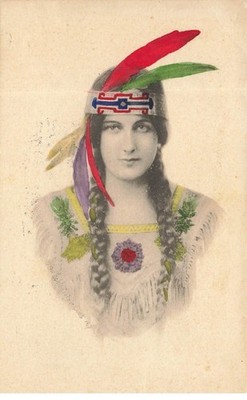 Indian - Young Indian woman wearing a headdress with two feathers - Schlesinge