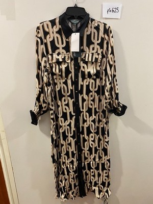 SOSANDAR Maxikleid schwarz Geo Retro Print Knopfleiste Gr UK 12 (ph625)