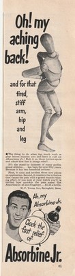 Absorbine Jr. Magazine Ad Time 1949  Aching Back Relief AD498