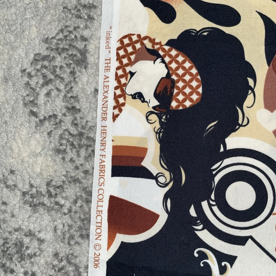 Alexander Henry Inked 2006 Tattoo Girl Fabric 1 Yard Rare OOP 100% Cotton - Image 2 of 4