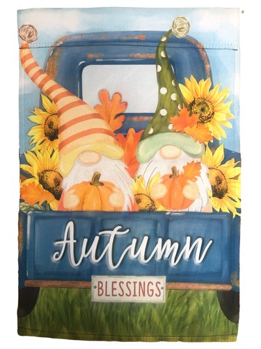 Autumn Blessings Gnomes Fall Blue Truck Pumpkin Thanksgiving Garden Flag 18 x 12 - 第 1/1 張圖片