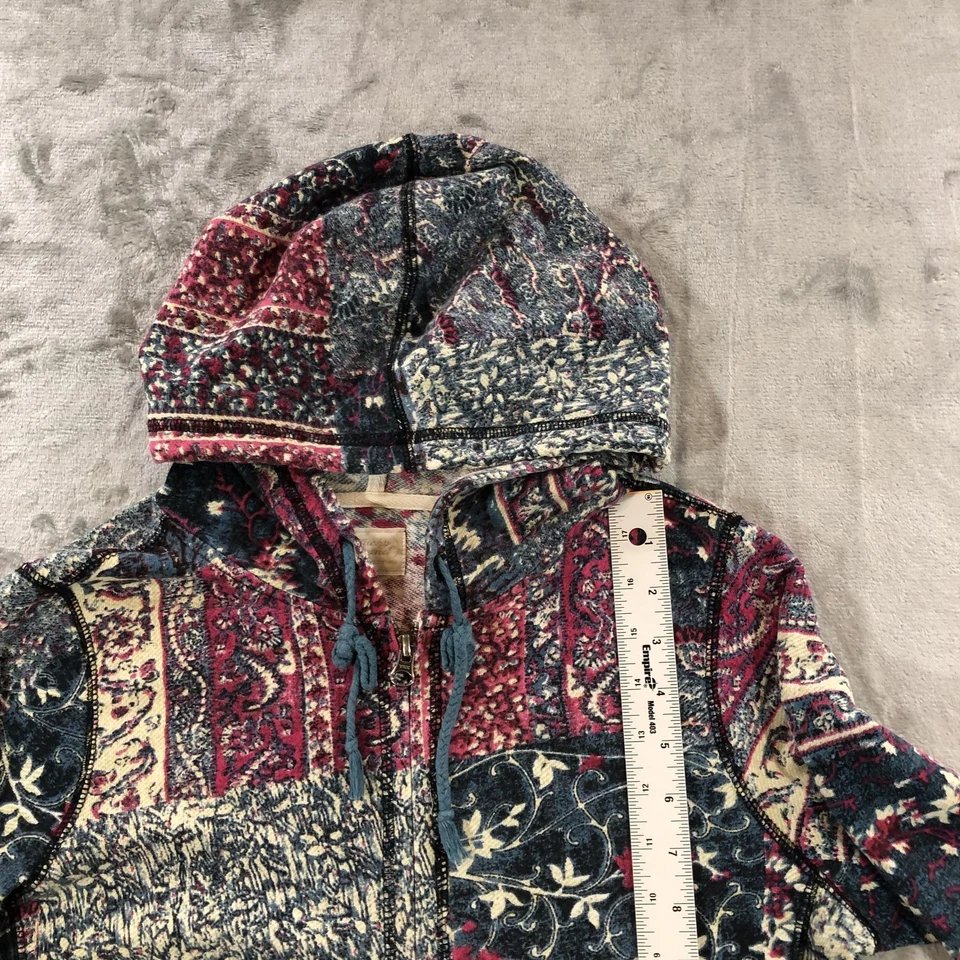 Lucky Brand Hoodie Womens Small Blue Red Floral Patchwork Full Zip Cotton Boho - Image 4 of 4