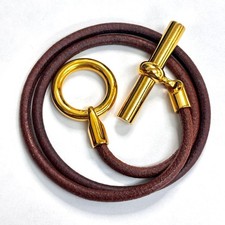 HERM S Leather Cord Bracelet with Toggle Clasp Brown Genuine Leather Gold Plate