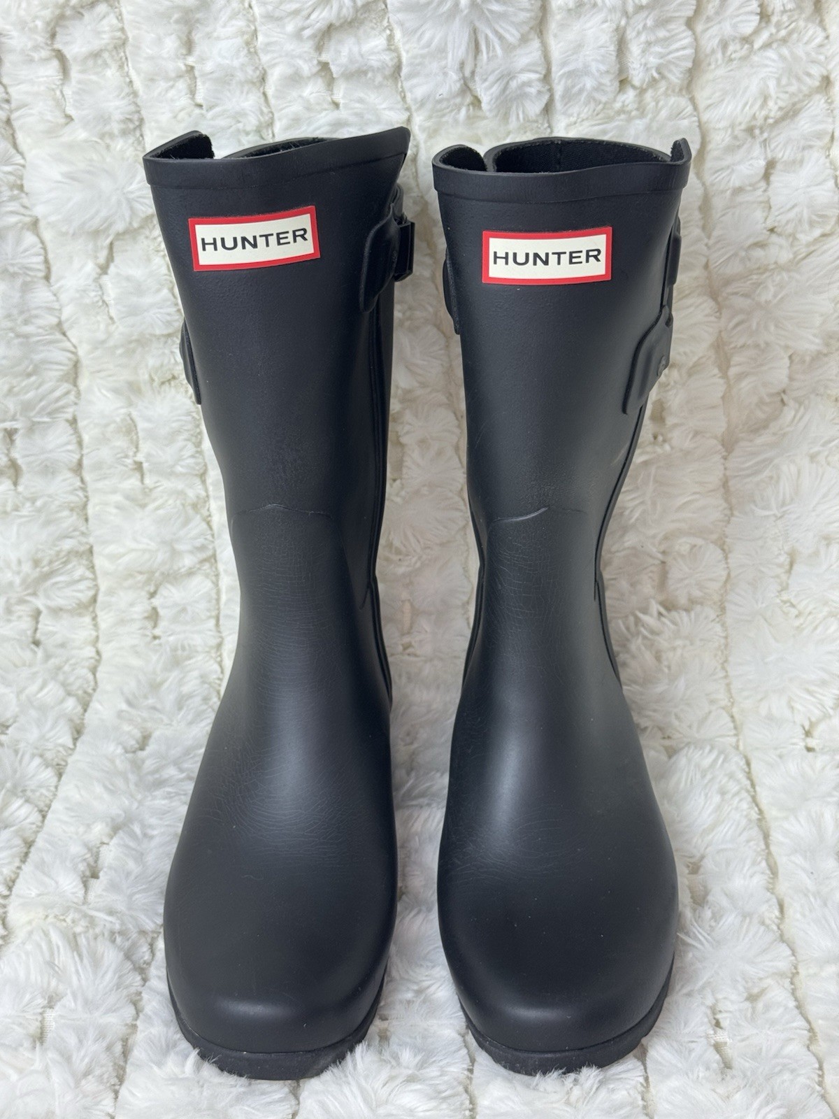Hunter Original Short Gloss Rain Boots for Women in Grey Black Size 7