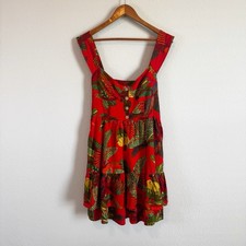 Farm Rio Forest Birds Linen Blend Tiered Ruffle Tropical Mini Dress Size L