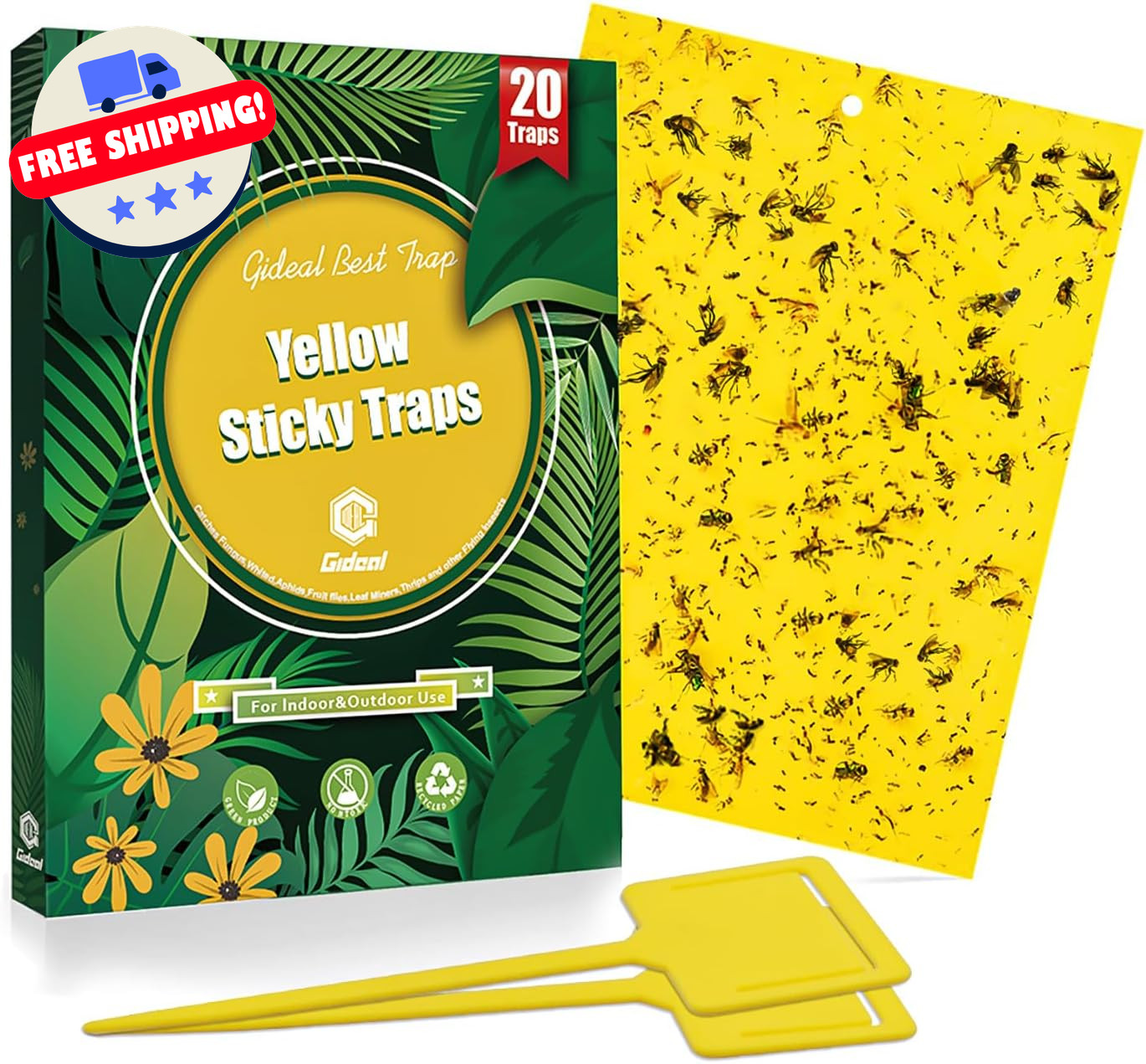 Sticky Traps for Flys Indoor Outdoor Gnats, Plant Pests, 12 - 50 Pack Yellow