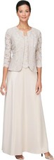 Alex Evenings Womens Two Piece Mother of Bride Dress Lace Jacket 14 PETITE Taupe