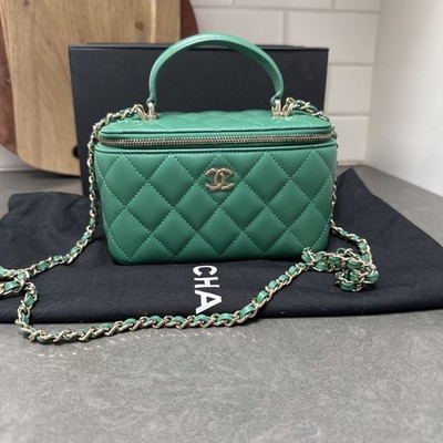 Chanel Hunter Green Vanity Top Handle With Gold Hardware Rare Lambskin