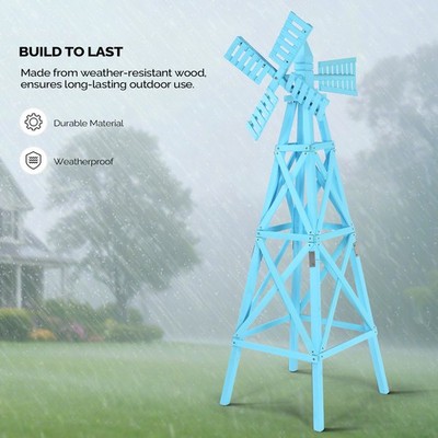 Wood Windmill Garden 6 FT Backyard 2-Layer Elevated Weathervane Weathe-Resistant