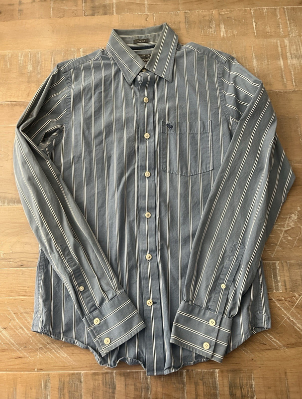 Abercrombie & Fitch Muscle Fit Dress Shirt Blue/White Stripe Pockets Sz S