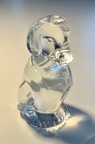 STEUBEN Glass SITTING DOG Hand Cooler, Paperweight, Figurine, 3 1/4" Signed